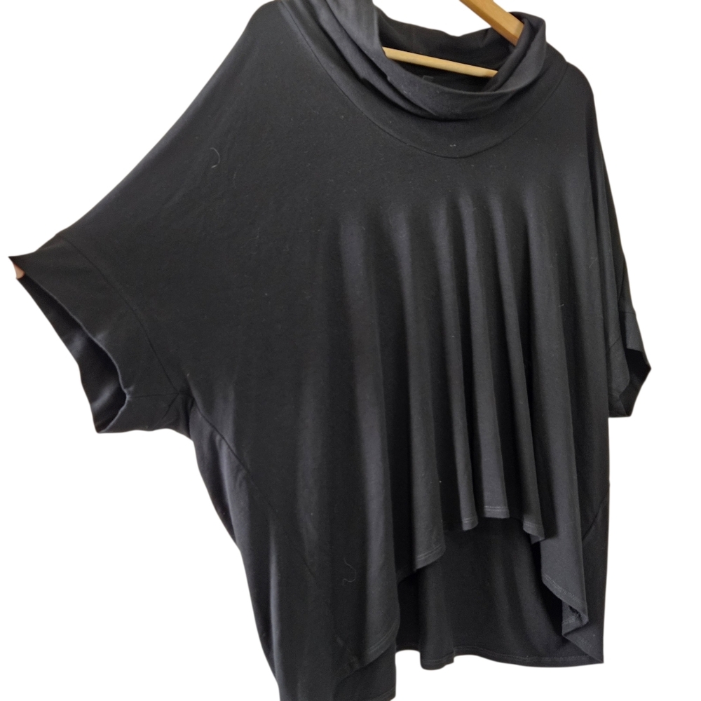 Eileen Fisher Black Cowl Neck Swing Stretchy Solid Black Oversized Top Blouse - Picture 3 of 4